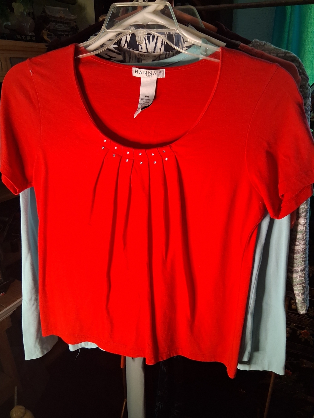 Hannah Bright Red Short Sleeve Scoop Neck Top with Stud Accents